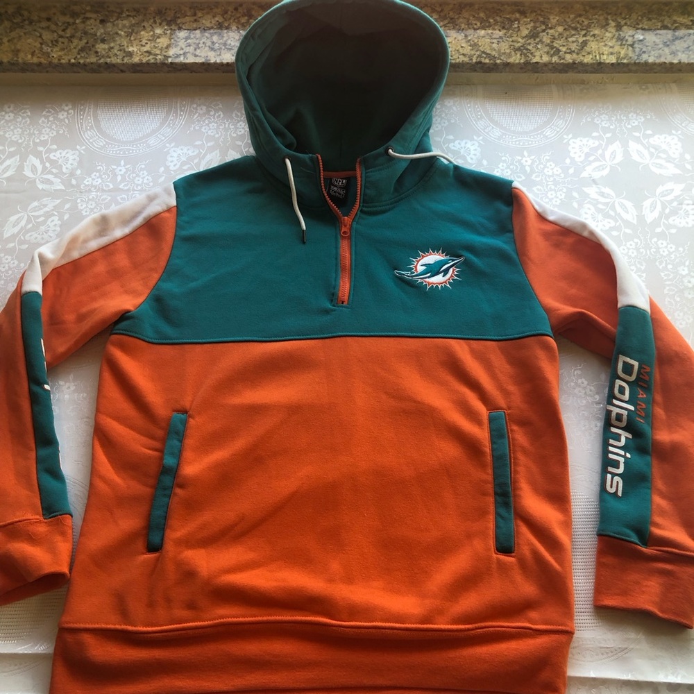NFL Team Apparel Miami Dolphins Quarter Zip Hoodie Orange/Teal Men’s Size L